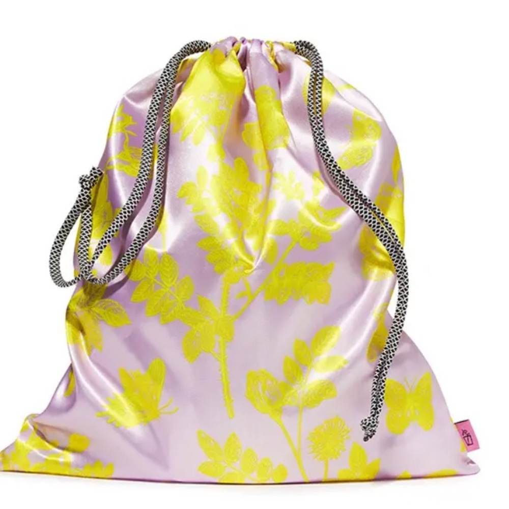 Elegant Pink and Yellow Floral Drawstring Cosmetic Bag